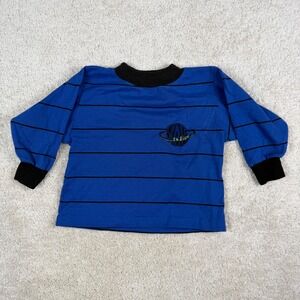 Vintage Health-tex Kids Blue Striped Skate to Live Long Sleeve Shirt Size 4 USA